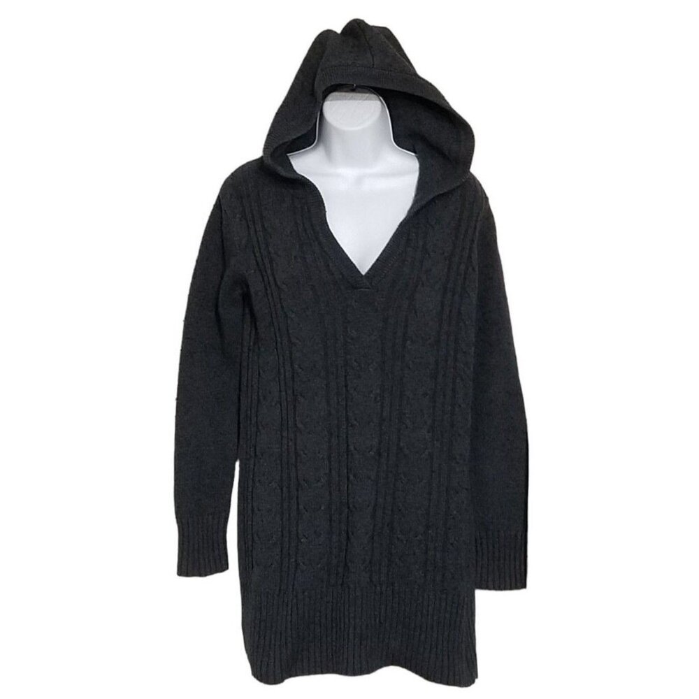 Hoodie Sweater Womens M Lamb Blend Long Sleeve Slub Cable Knit Charcoal - Picture 1 of 14